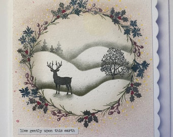 Magical Winter Greeting Card / Christmas Card / Original artwork / Wreath