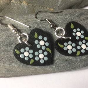 Hand Painted Earrings Mandala flower Earrings Heart Earrings image 2