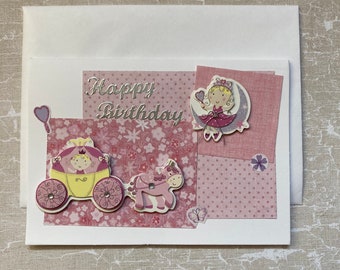 Birthday Card / Fairy princess Card / Fairytale Birthday Card / Pink Birthday Card / Girls Birthday Card / Handmade Birthday Card