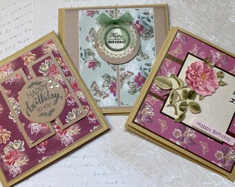 Floral cards set of three / Birthday /Floral birthday card