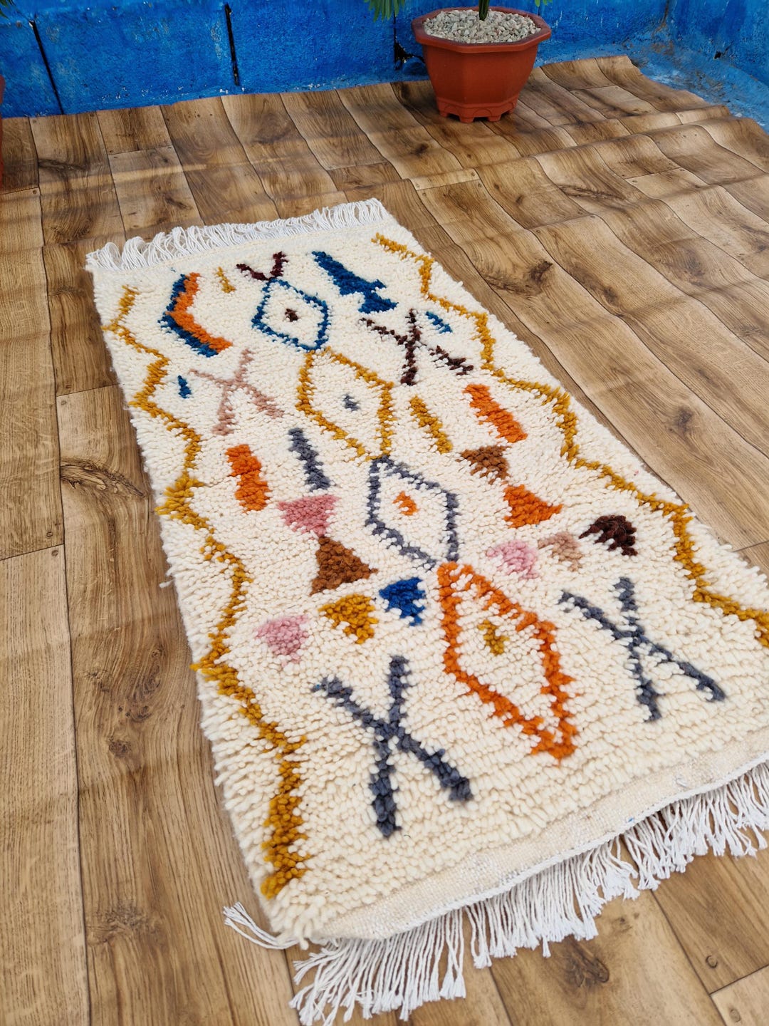 Custom Beni Ourain Size – Colorful Diamond Pattern, Handmade Moroccan ...