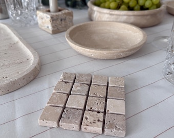 Posavasos de piedra travertino hechos a mano – Decoración mediterránea para el hogar
