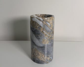Handmade Grey Marble Cylinder Vase – Luxury Stone Home Decor