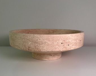 Travertine Bowl - Handmade Stone Centerpiece - Natural Marble Look - Minimalist Decor Bowl - Boho Home Gift - Organic Interior Styling
