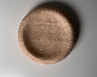 10 cm travertine round dish - handmade travertine - round vanity dish - minimalist home accessory - bathroom decor - stone serving board