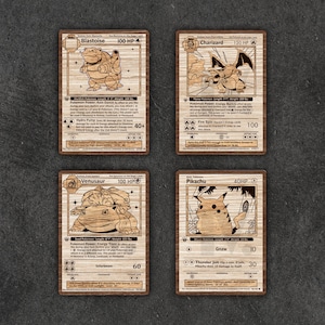 4 Pokemon cards vector file for laser cutting svg pdf Charizard Blastoise Venusaur Pikachu Most famous cards laser ideas laser finds pattern