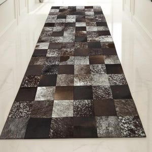 Handmade Cowhide Patchwork Runner Rug, Hallway Entryway Carpet