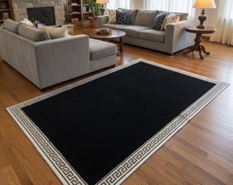 Black and Silver Plush Rug, Silver Area Rugs, Modern Living Room Decor, Abstract Block Carpet, Soft Bedroom Rugs, Large Floor Mat