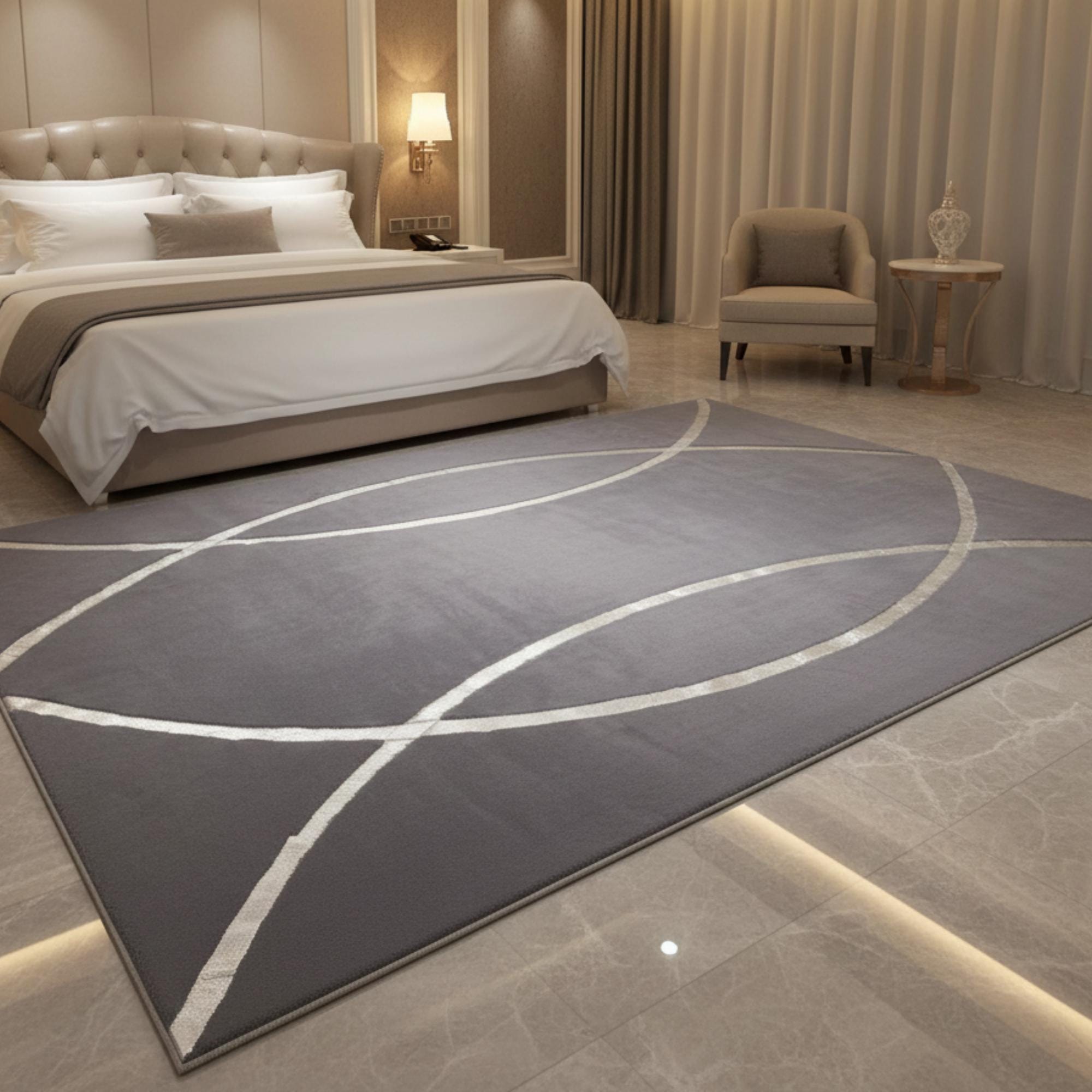 Silver Plush Rug Gray and Silver Plush Rug, Modern Abstract Carpet, Silver Line Pattern ...
