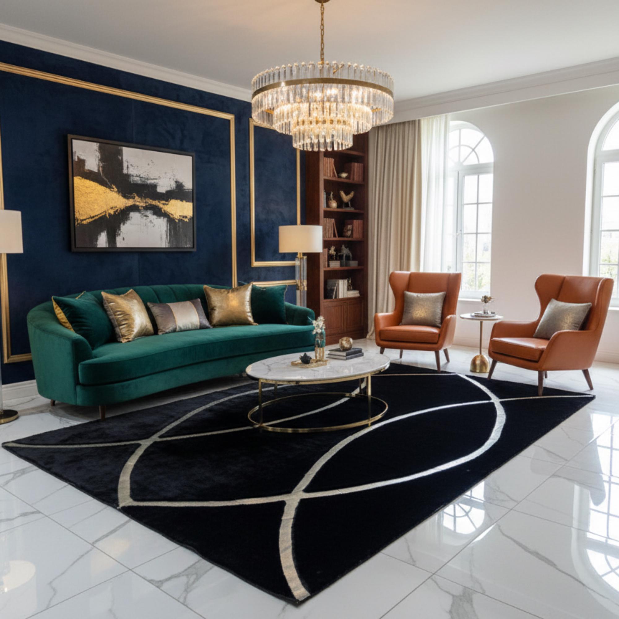 Silver Plush Rug Black and Silver Plush Rug, Luxury Plush Area Rug, Modern Geometric ...