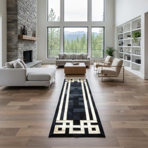 Black Gold Cowhide Runner Rug, Modern Glam Hallway Carpet, Luxury Entryway Home Decor