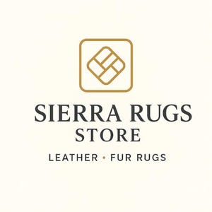 May include: Logo for Sierra Rugs Store, featuring a gold square icon with an abstract design. The store name is in a dark gray font, with the tagline "Leather &bull; Fur Rugs" below.