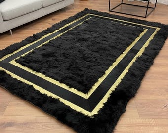 Alfombra toscana de piel de cordero hecha a mano, lana larga y rizada, alfombra suave y mullida.