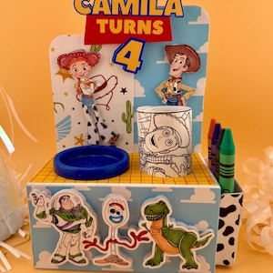 Toy Story Birthday Activity Box | Personalized Party Favor with Crayons Play-Doh Custom Name & Age | Gifts Toy Story Birthday Decoration
