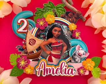 Moana Cake Topper | Tropical Island Birthday Decor | Custom Name & Age | Ocean Adventure Party Theme
