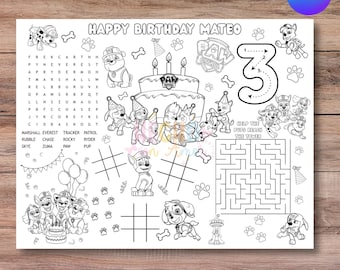Pawty Pups Activity Coloring Placemat Printable template