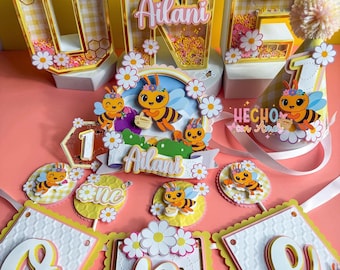 Abejita Chiquita Bee Birthday Party Decor | Cake Topper, Banner