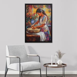 Mexican Girl Cooking Canvas Print Wall Art. Mexican Kitchen Wall Art, Kitchen Art Wall Art Free shipping, Easy and Ready To Hang.