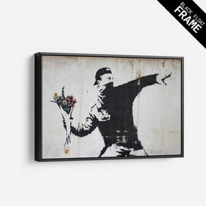 Banksy Flower Thrower Canvas Wall Art Print. High Quality Free shipping, Easy and Ready To Hang.
