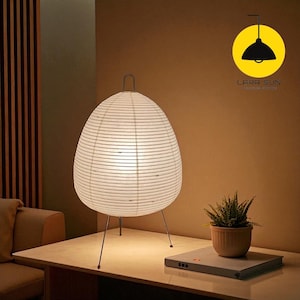 Lampada da tavolo in carta di riso giapponese – Lampada ispirata a Noguchi in stile Wabi-Sabi, comodino minimalista, decorazione artistica di design per il soggiorno