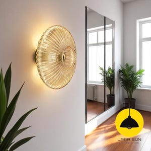 Ribbed Glass Wall Sconce Gold | Art Deco Wall Light | Vintage Bauhaus Style Lamp | Bedroom Living Room Vanity Light Fixture