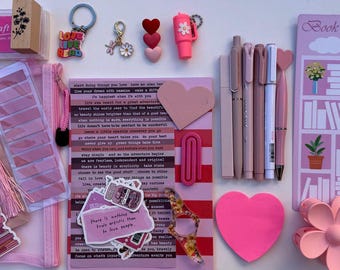 Ensemble de papeterie livresque rose | Coffret cadeau lecteur