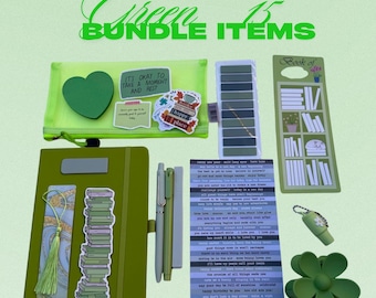 Green Bookish Stationery Bundle: 15-Piece Reader's Gift Set