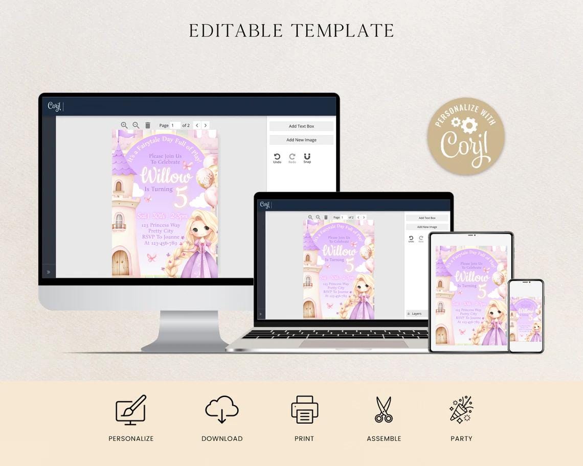Editable Princess Birthday Invitation Template: Digital Download - Etsy