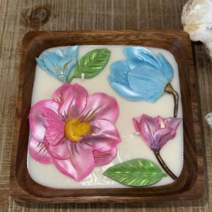 Soy Wax Flower Candle in Reusable Wooden Bowl