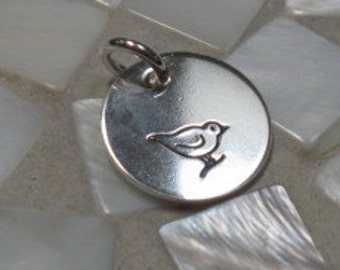 Sterling handstamped bird charm