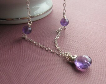 Sterling silver amethyst petite drop necklace 18 inches