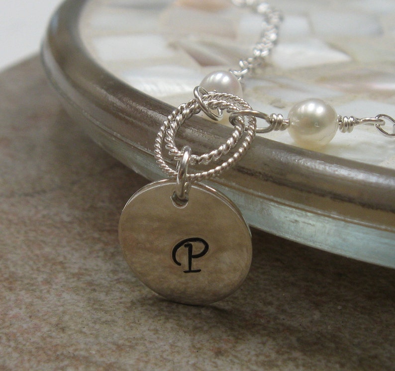 personalized jewelry Initial pearl bracelet monogrammed bracelet bridesmaid gift wedding party jewelry image 2