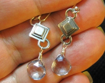 Silver dangle earrings, mystic blue quartz