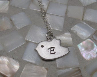 Bird initial necklace - hand stamped - silver - personalized - bridesmaid jewelry - wedding party