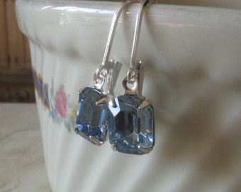 Vintage glass dangle earrings - light sapphire - silver - bridal party - bridesmaid gift