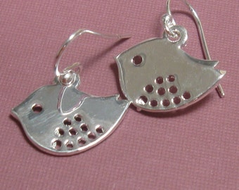Lovebird dangle earrings, sterling silver