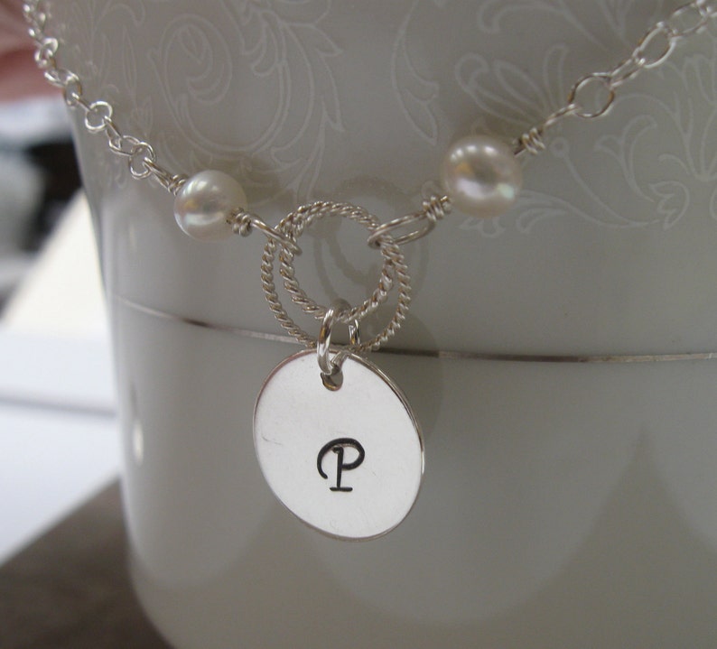 personalized jewelry Initial pearl bracelet monogrammed bracelet bridesmaid gift wedding party jewelry image 1