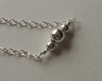 Sterling silver anklet, bead and chain up to 12 inches, wedding, bridesmaid gift