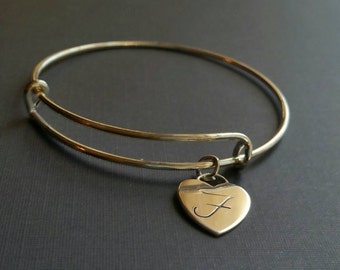 Silver bangle personalized with initial