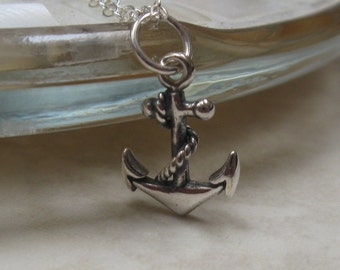 Silver anchor necklace, nautical, charm