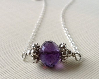 Silver amethyst necklace, purple, plum, bridesmaid gift, fall, February birthstone