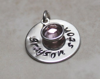 Sterling name charm with crystal birthstone