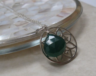 Green onyx necklace, silver pendant, tradewinds pendant, gemstone necklace