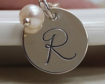 Sterling and pearl monogram necklace