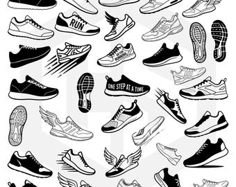 SVG de zapatillas para correr, SVG de correr, SVG de chica corriendo, SVG de zapatillas deportivas para correr, SVG de zapatillas para correr, SVG de estampado de zapatillas para correr, imágenes prediseñadas de zapatillas para correr