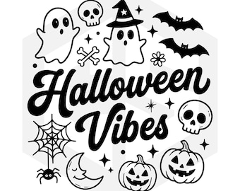 SVG con ambiente retro de Halloween, temporada espeluznante, camiseta divertida de Halloween, diseño de calabaza fantasma, archivo de corte Cricut, descarga de imágenes prediseñadas retro de Halloween