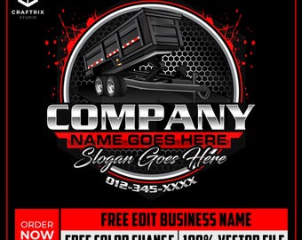 Dump Truck Trailer Logo Svg, Construction Contractor Logo, Trucking Logo, Excavator Logo, Trailer Rental, Transport Logo, Junk Removal Logo