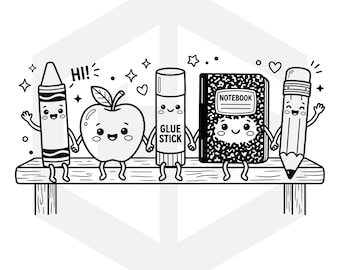 SVG de útiles escolares lindos, SVG de regreso a clases, SVG para maestros, SVG para aulas, imágenes prediseñadas de lápices de colores Apple Pencil, archivo de corte escolar, descarga digital