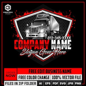 Semi Truck Logo Design, Trucking Logo, Transport Logo, 18 Wheeler Logo, Cargo Truck Logo, Logistics Logo, Towing Business Logo, Big Rig Logo