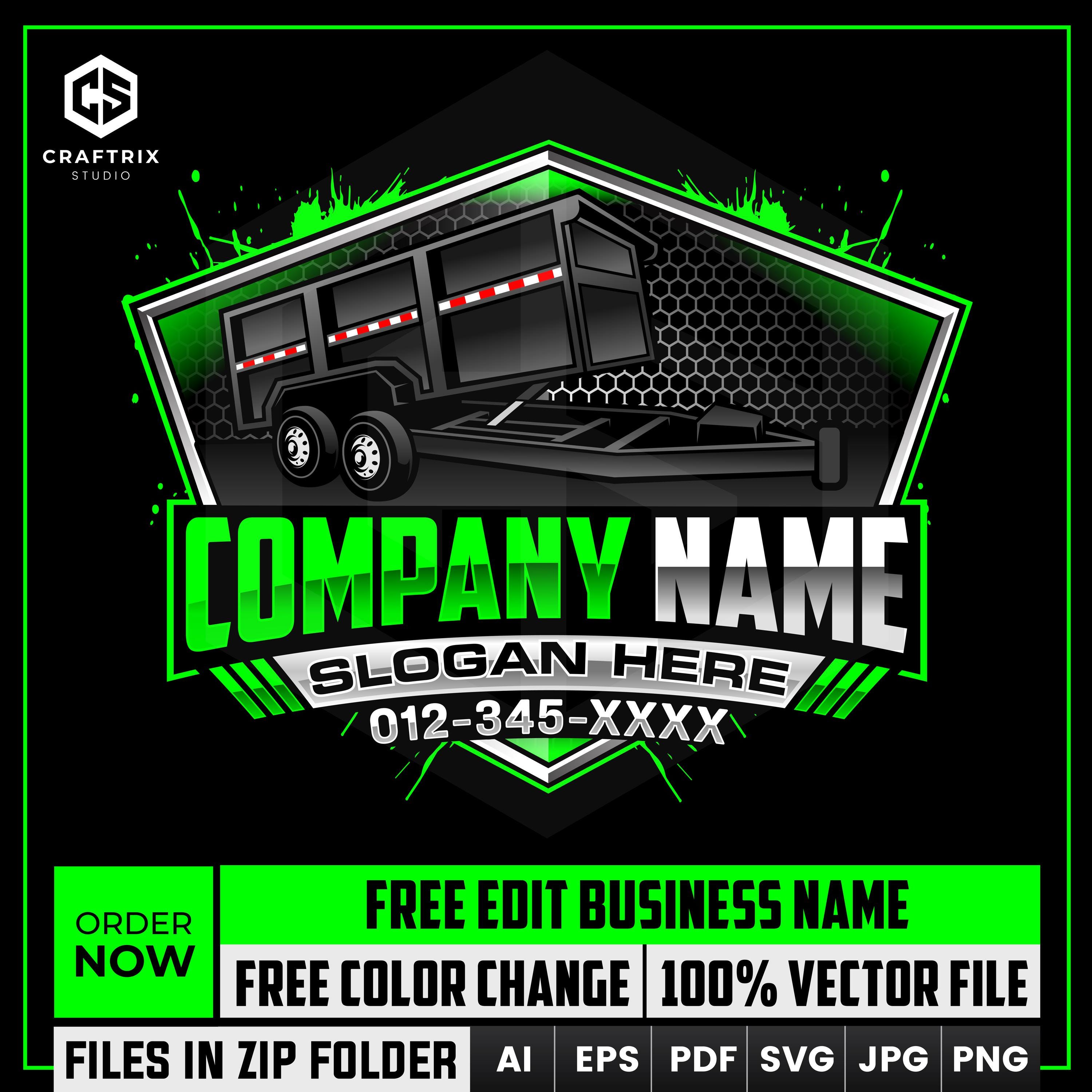 Dump Trailer Rental Logo Svg, Roll Off Trailer Logo, Transport Logo, Dumpster Logo, Bumper Pull Dump Trailer, Towing Logo, Junk Removal Logo